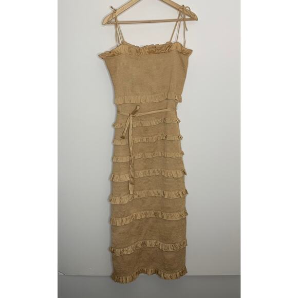 V. Chapman Lily Midi Bodycon Dress Warm Sand Womens Size 10 - Picture 13 of 16